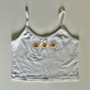 j. galt / brandy melville - white tank with embroidered yellow flowers